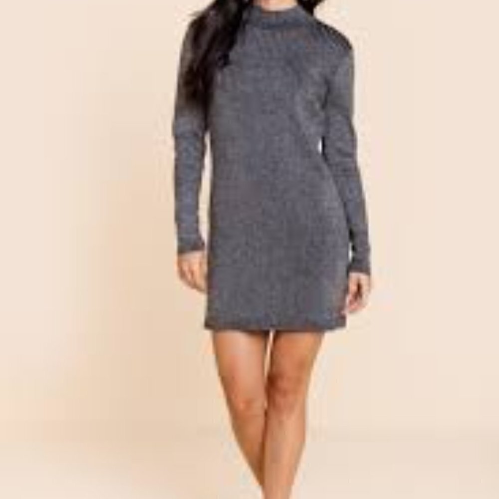 Francesca's Studio 19 Adele Pewter Silver Metallic Sweater Dress Women's M NWT's
